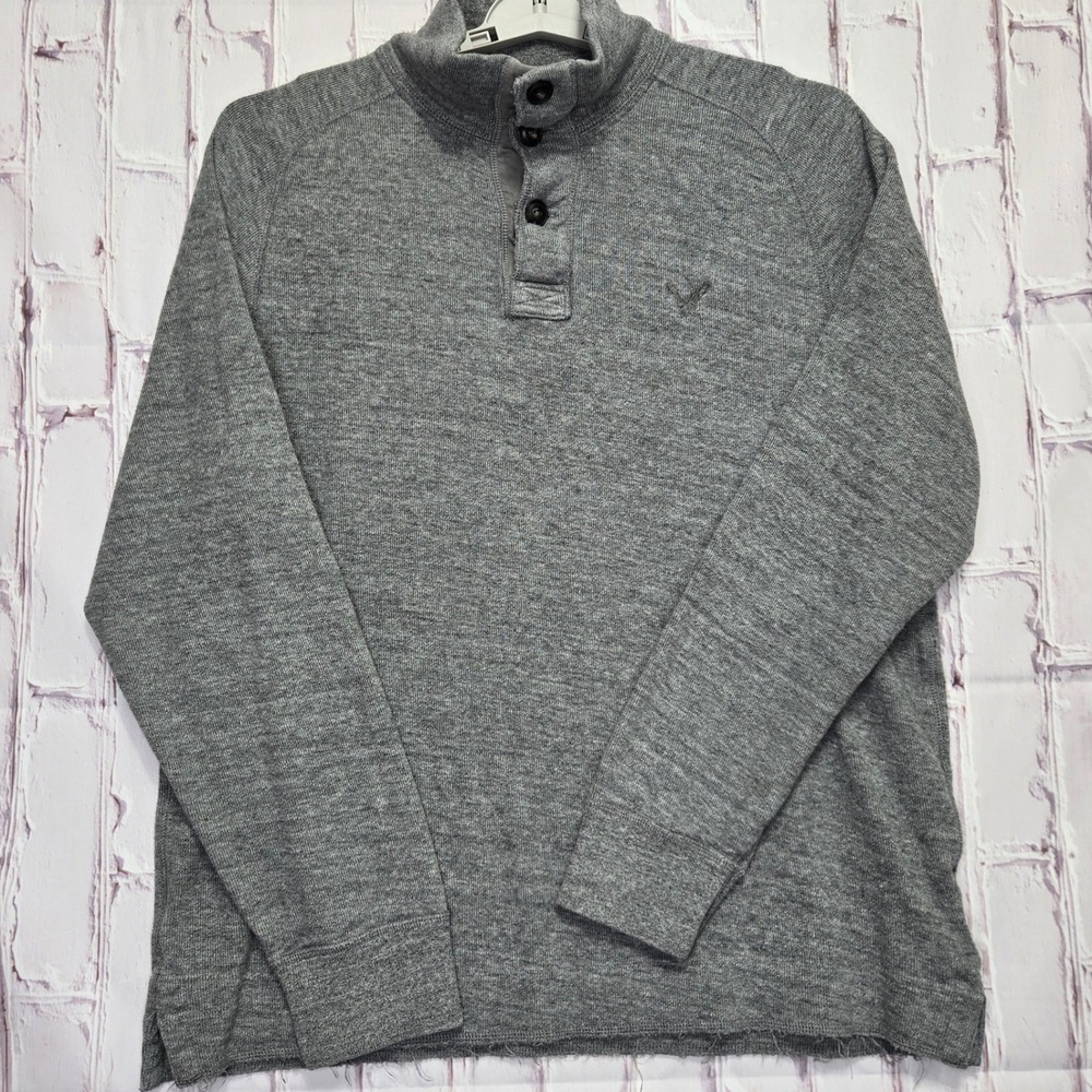 American Eagle Pullover 1/4 Button Henley Mock Neck Athletic Fit Preppy Mens XLT